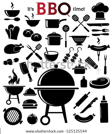 Grill, barbecue icon set on bright, neutral background. Vector art.