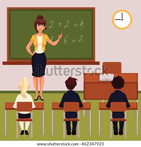 Teacher Pupils Classroom Cartoon Illustration Classroom Stock ...