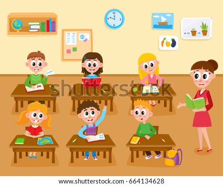 Set Children Sitting Their Desks Behaving Stock Vector 464973614 ...