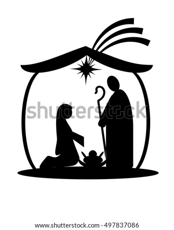 Christmas Nativity Religious Bethlehem Crib Scene Stock Vector ...