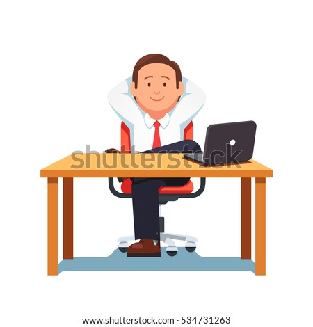 stock vector relaxed business man entrepreneur sitting in office chair in confident pose at a clean desk with 534731263