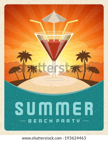 Cocktail beach party summer holidays vector poster or background.