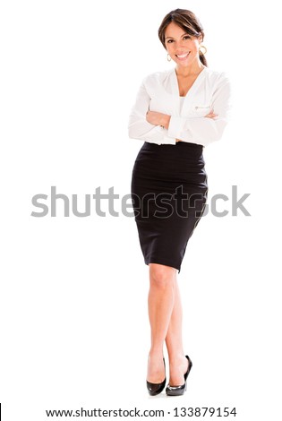 Successful business woman with arms crossed - isolated over white