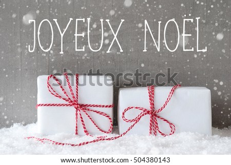 Two Gifts With Snowflakes, Joyeux Noel Means Merry Christmas