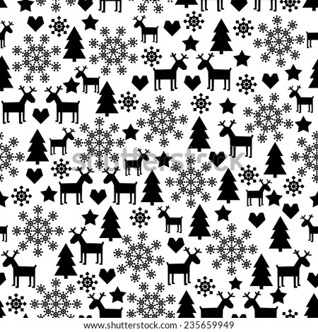 Winter holidays seamless pattern with christmas decorations cute black and white background for merry xmas Winter holidays seamless pattern with christmas decorations cute black and white background for merry xmas