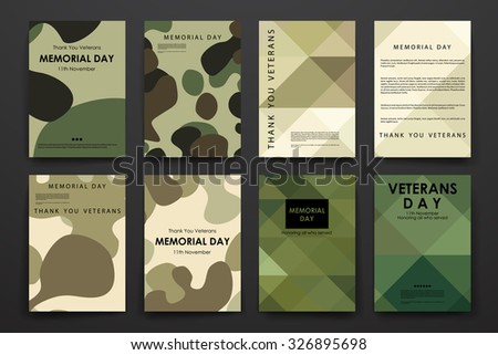 Set of brochure, poster templates in veterans day style. Beautiful design and layout