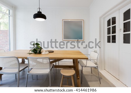 Modern Scandinavian Styled Interior Dining Room With Pendant Light In Australia Horizontal Modern Scandinavian Styled Interior Dining Room With Pendant Light In Australia Horizontal