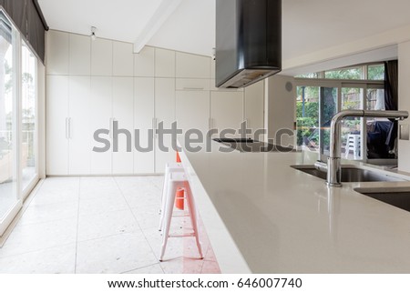 Beautiful Mid Century Modern White Kitchen With Terrazzo Floor Beautiful Mid Century Modern White Kitchen With Terrazzo Floor