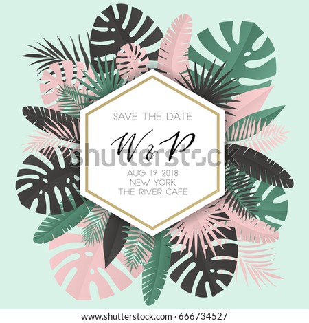 Summer banner with paper tropical leaf. Vector illustration