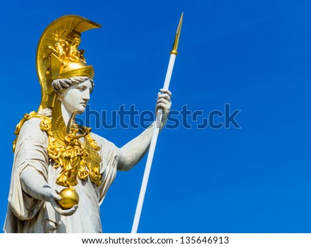 the parliament in vienna, austria. with the statue of "pallas athena" of the greek goddess of wisdom.