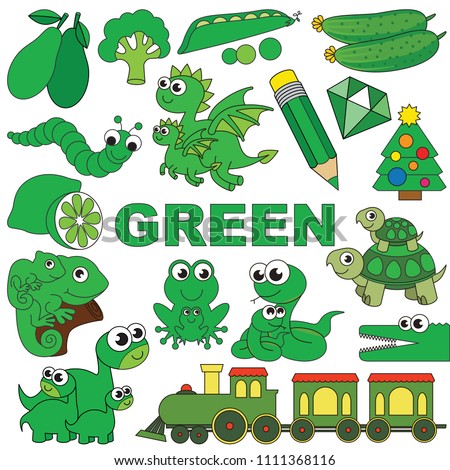 Green Objects Color Elements Set Collection Stock Vector
