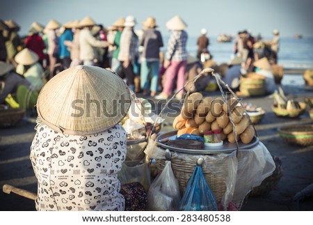 Long Hai, Ba Ria - Vung Tau Province, Vietnam - 31 May 2015: A street vendor in Long Hai, Ba Ria - Vung Tau Province