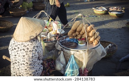 Long Hai, Ba Ria - Vung Tau Province, Vietnam - 31 May 2015: A street vendor in Long Hai, Ba Ria - Vung Tau Province