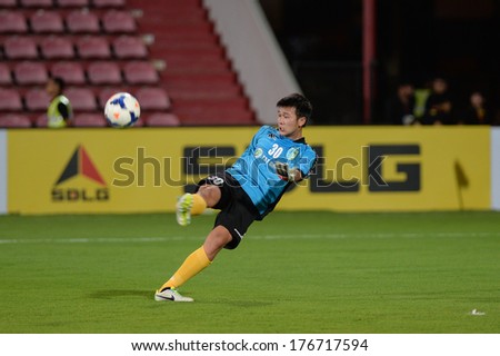 NONTHABURI-FEB 8,Goalkeeper Nguyen Ven Cheng player of Hanoi T&T hit the ball during AFC Champions League 2014 between SCG Muangthong utd and Hanoi T&T at SCG Stadium on February 8,2014 in Thailand