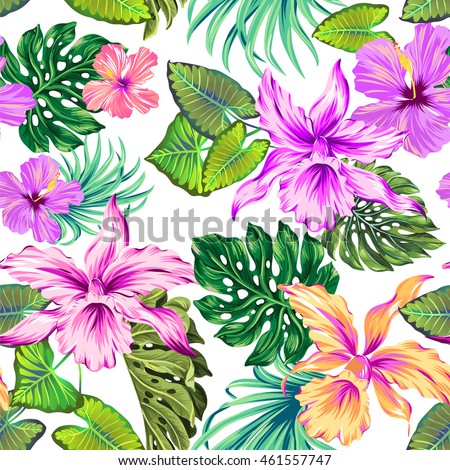 vector seamless floral pattern in romantic colors. Exotic orchids.