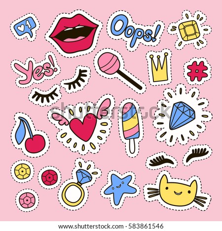 Download Fashion Cute Set Patches Badges Pins Stock Vector ...