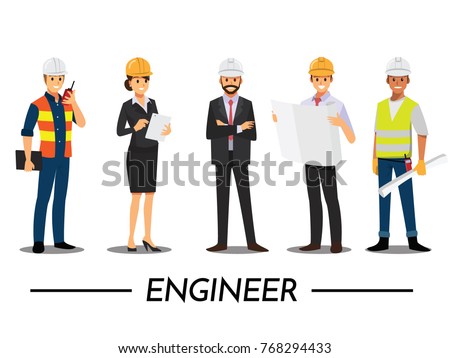 Technician and builders and engineers and mechanics and Construction Worker People teamwork ,Vector illustration cartoon character.