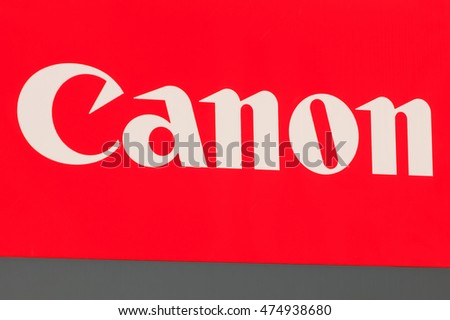 Wallisellen, Switzerland - 28 August, 2016: Canon logotype on the sign at the entrance to Canon Switzerland AG office. Canon is a multinational corporation manufacturing imaging and optical products.