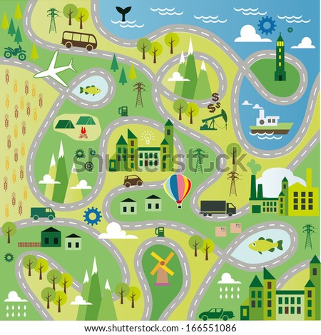 Cartoon Map Seamless Pattern Roads Stock Illustration 166551086 ...