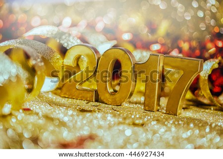 New year decoration,Closeup on golden 2017