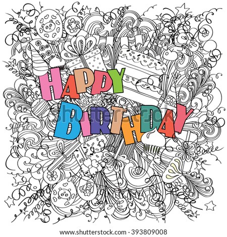 Illustration Colorful Happy Birthday Doodle Stock Vector 96877402 ...