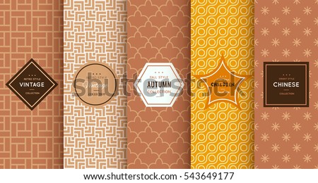 Bright retro seamless pattern background. Vector illustration for elegant design. Abstract geometric frame. Stylish decorative label set. Pale light color. Monochrome geometric ornament
