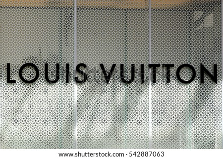 Honolulu, HI, USA - November 24, 2016: Logo of LOUIS VUITTON. Louis Vuitton is a French company specialized in fashion accessories, as well as the main brand of the industrial group.