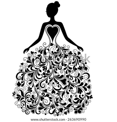 Vintage Vector Silhouette Beautiful Wedding Dress Stock ...