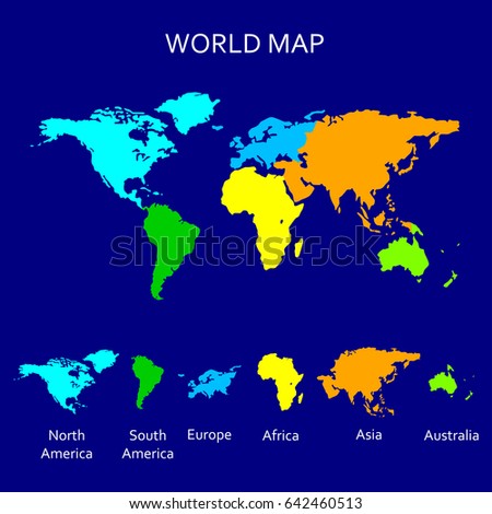 continent map colorful world map atlas stock illustration 642460513