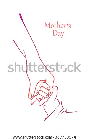 Mothers Day celebration. Mother and child hand by hand. Vector illustration.