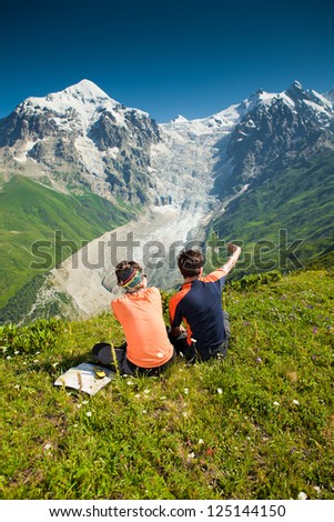 Hiker Take Rest During Hiking Caucasus Stock Photo Hiker Take Rest During Hiking Caucasus Stock Photo
