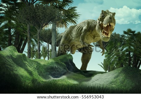 3D rendering scene of the giant dinosaur destroy the park