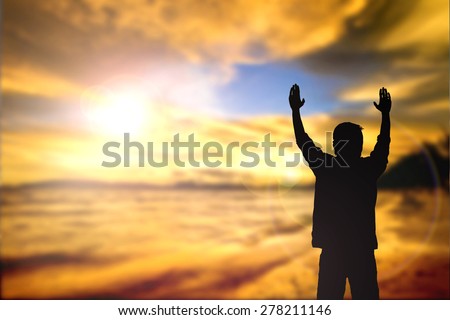 Silhouette Man Hands Rise On Beautiful Stock Photo (Edit Now) 278211146 ...