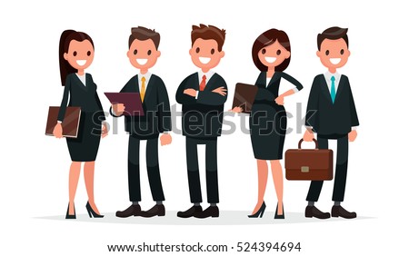 Business team. A group of people dressed in strict suit. Vector illustration in a flat style