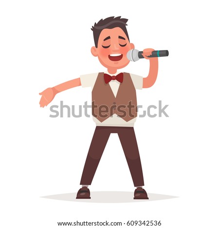 Boy Sings Song Microphone On White Stock Vector 609342536 
