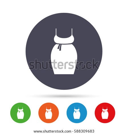 Pregnant woman dress sign icon. Maternity clothing symbol Round colourful buttons with flat icons. Vector