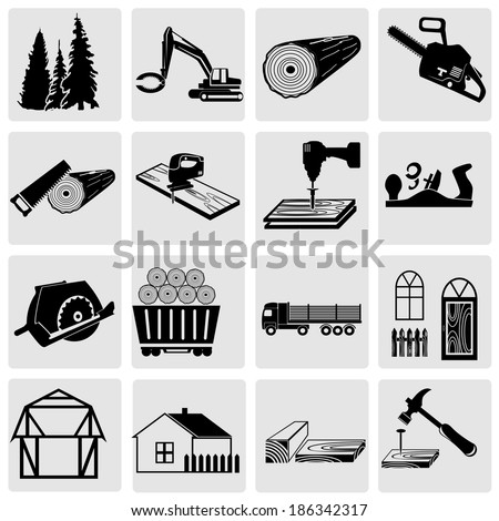 Woodworking And Construction Related Icons Set Woodworking And Construction Related Icons Set