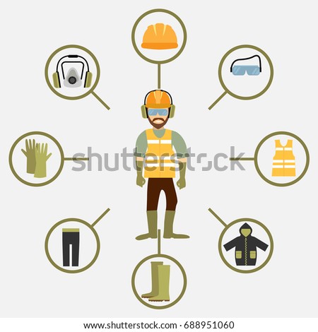 Worker health and safety vector. Illustration of accessories for protection