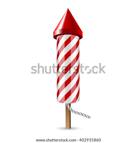 Red fireworks rocket. Red petard, confetti or firecracker