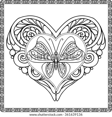 love heart butterfly coloring book adult stock vector