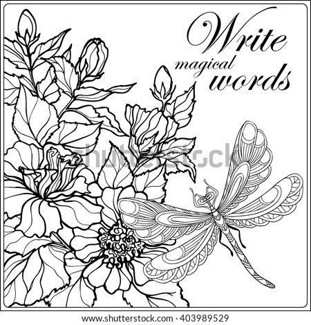decorative flowers birds butterflies coloring book stock