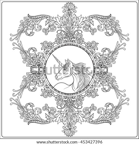 Unicorn Vintage Decorative Floral Mandala Frame Stock ...