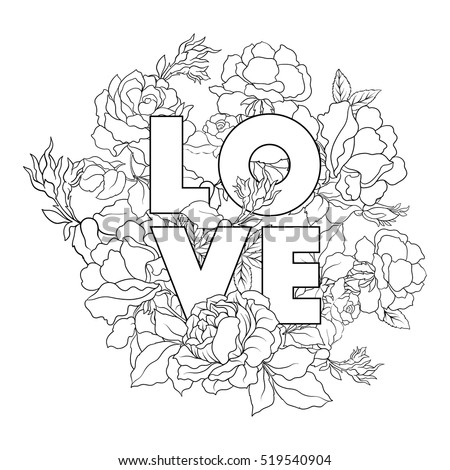Adult Coloring Book Page Word Stock Vector 424330045 Rose Flower
