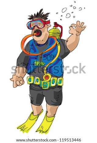 Scuba Diver Cartoon Stock Vector 119513446 - Shutterstock
