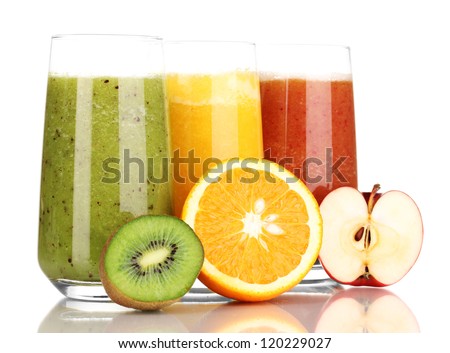 Fresh fruit juices isolated on white