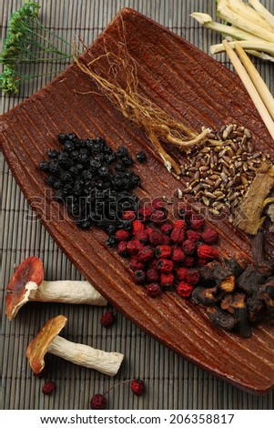 Traditional chinese herbal medicine ingredients, close-up