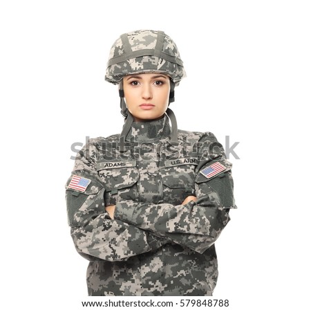 Pretty Female Soldier On White Background Pretty Female Soldier On White Background
