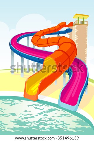 Water Slides Intertwined Long Pool Slide And Serpent Summer Theme Water Slides Intertwined Long Pool Slide And Serpent Summer Theme
