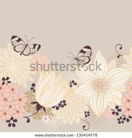 Floral seamless background with lily and butterfly. Vector pattern