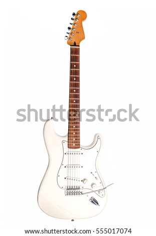 White electric guitar isolated on white background.